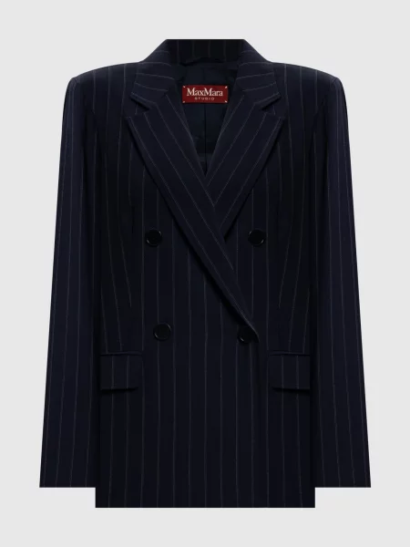Шерстяной двубортный пиджак Max Mara синий