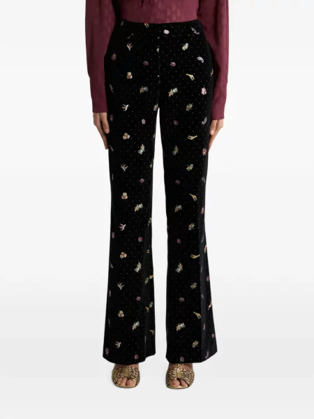 Pantaloni Etro de catifea cu model floral negru