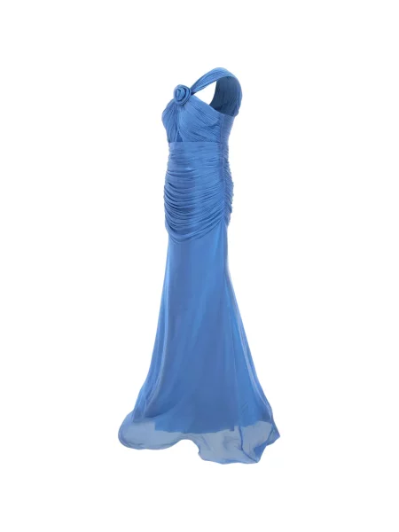 Rochie maxi Meta4 cu volane cu un umăr gol albastru
