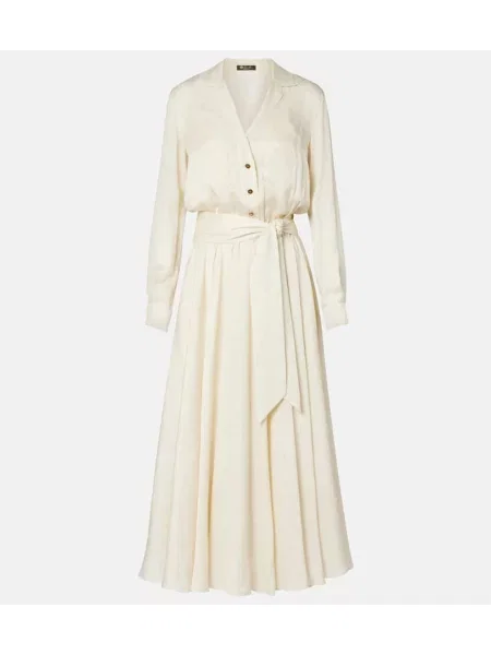 Rochie tip cămașă Loro Piana de mătase de costum bej