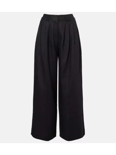 Lniane spodnie Posse z wysoką talią czarne