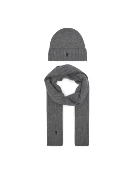 Set šal i kapa Polo Ralph Lauren Tamno siva