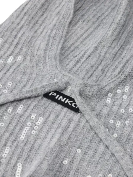 Плетена шапка Pinko с пайети с качулка сиво