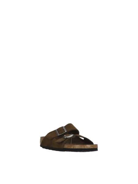 Birkenstock Arizona klapki na płaskim zamszowe brązowe