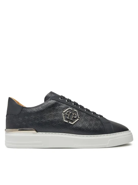 Кожени маратонки Philipp Plein Nappa Lo-Top Monogram 02 черно