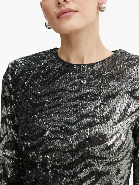 Rochie mini Bardot cu paiete cu model zebră de costum gri