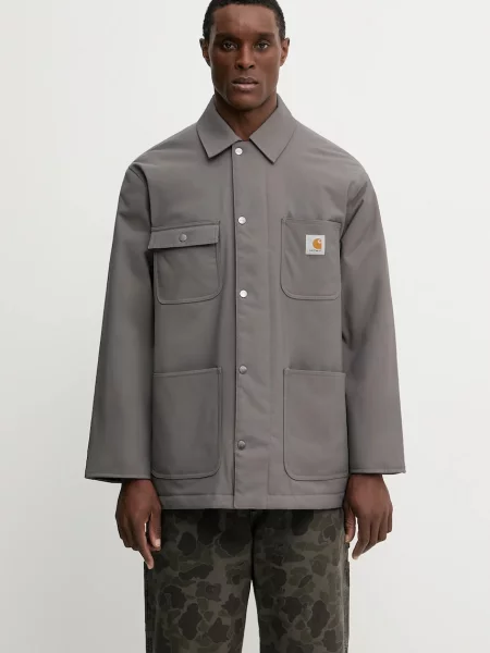 Carhartt WIP geacă Leroy Chore Coat maro de tranziție gri