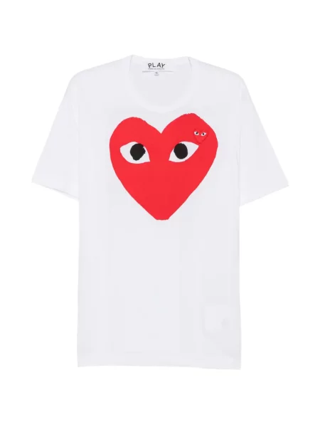 Tricou Comme Des Garcons Play cu imagine cu motiv cu inimi alb