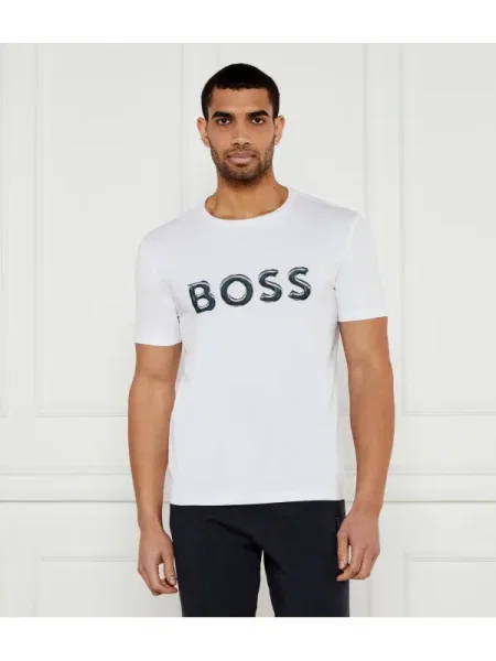 BOSS GREEN Tricou Tee Logo | stretch alb