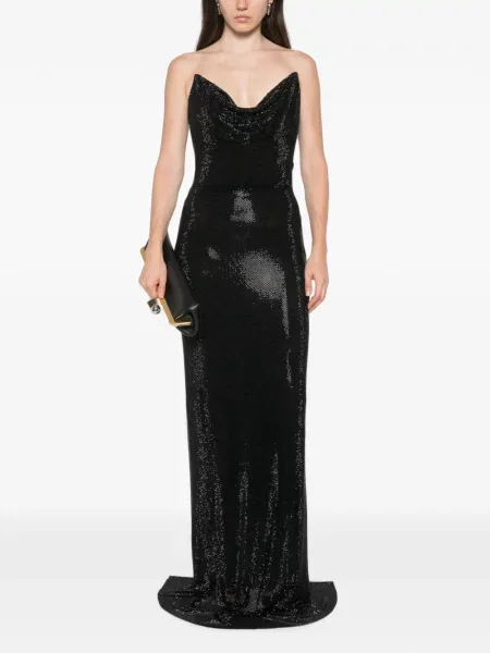 Rochie maxi Adamaris drapată fără bretele negru