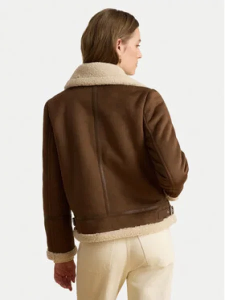 LAUREN RALPH LAUREN Mübőr prémes kabát barna