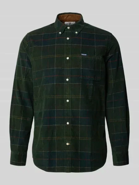Koszula z flaneli o kroju tailored z brustaszą Barbour oliwkowa