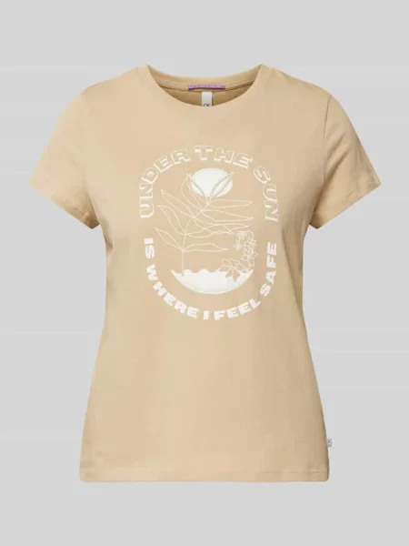 T-shirt z nadrukowanym motywem Qs beżowa