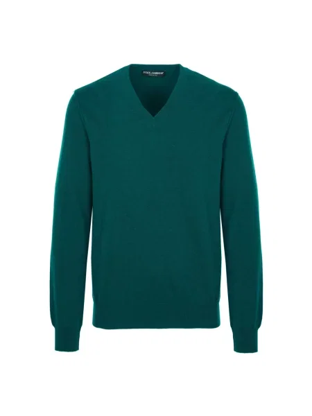 Sweter Dolce And Gabbana z dekoltem w serek klasyczny zielony