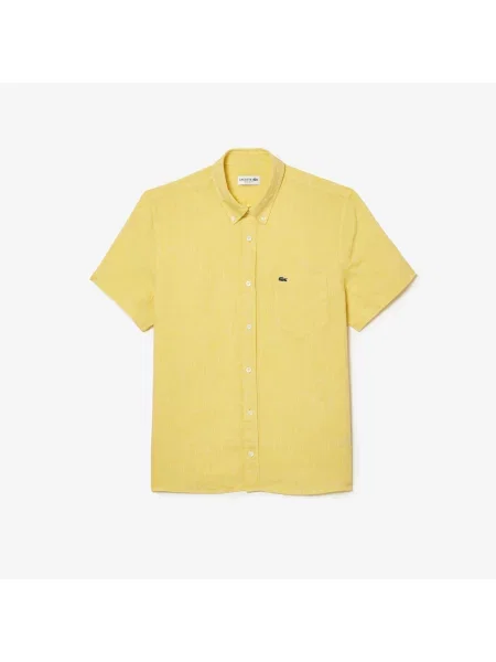 Lacoste Koszula Button-Down Z Krótkim Rękawem Regular Fit żółta