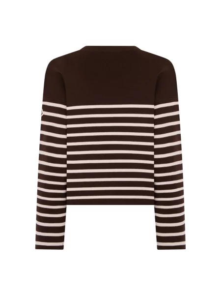 Sweter Moncler wełniany w paski z długim rękawem brązowy