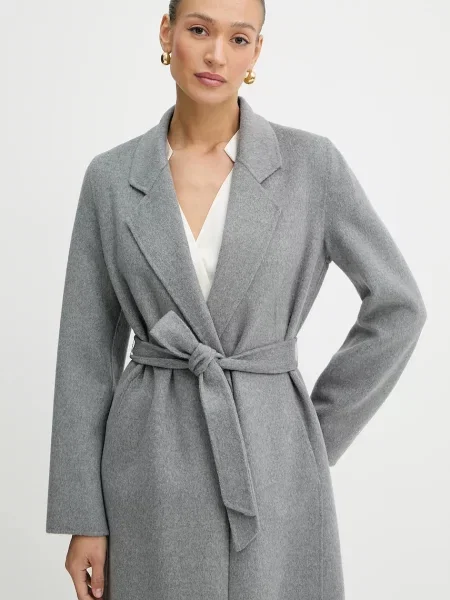 Шерстяное пальто Boss серое