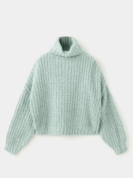 Sweter z grubej dzianiny z golfem bladozielony Dzieci lata MANGO KIDS