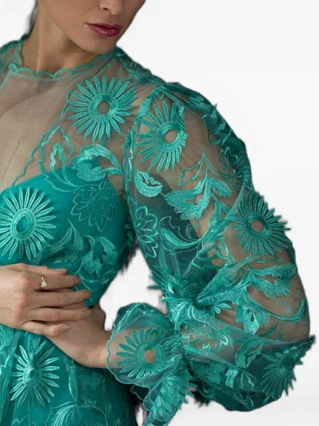 Κοστούμι μάξι φόρεμα Alberta Ferretti από τούλι πράσινο