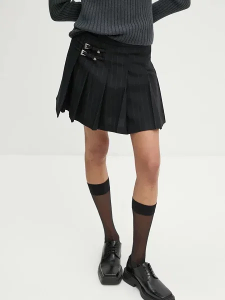 Вълнена пола The Kooples къса разкроена черно