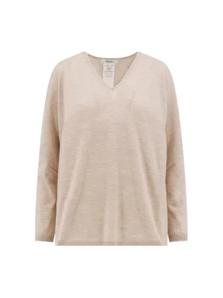 Sweter Max Mara z dekoltem w serek beżowy
