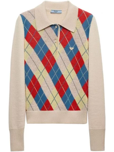 Tricou polo Prada de lână cu model argyle