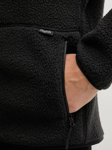 Флисовый однотонный свитер Haglofs с капюшоном черный