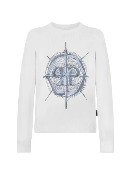 Pulover Philipp Plein cu decolteu rotund roz