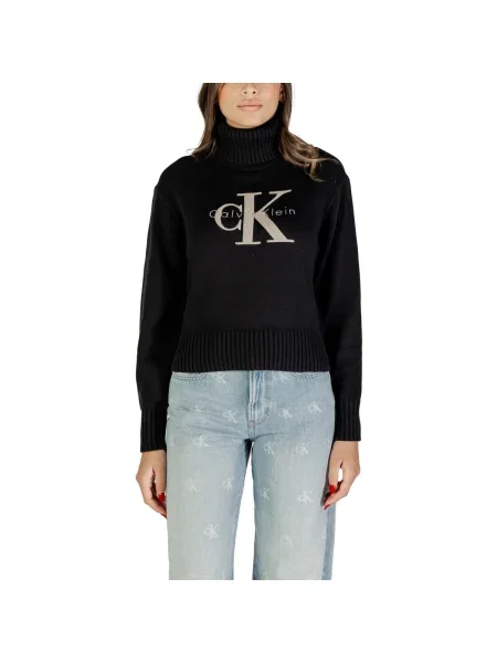 Calvin Klein Jeans Sveter CHENILLE tmelová čierna