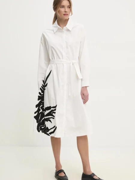 Answear Lab sukienka midi rozkloszowana biały