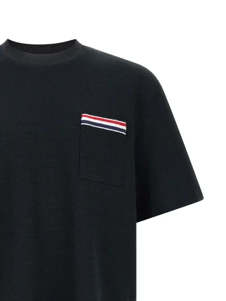 Tricou Thom Browne cu broderie albastru