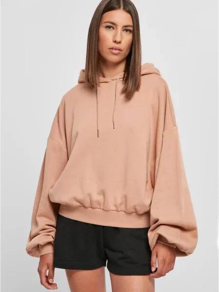 Bluza z kapturem Urban Classics z bursztynem frotte różowa