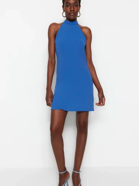 Sukienka mini Trendyol z wysokim kołnierzem niebieska