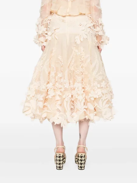 Fustă midi Zimmermann cu model floral cu aplicații până la genunchi