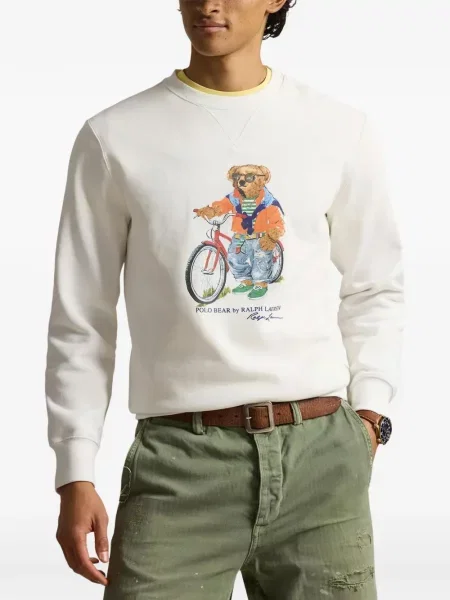 Пуловер Polo Ralph Lauren с автограф с връзки с кръгло деколте синьо