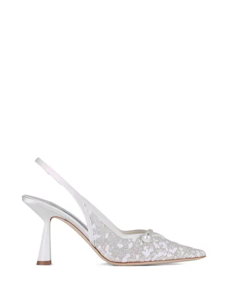 Bateliai Jimmy Choo su perlais iš tiulio slingback balta