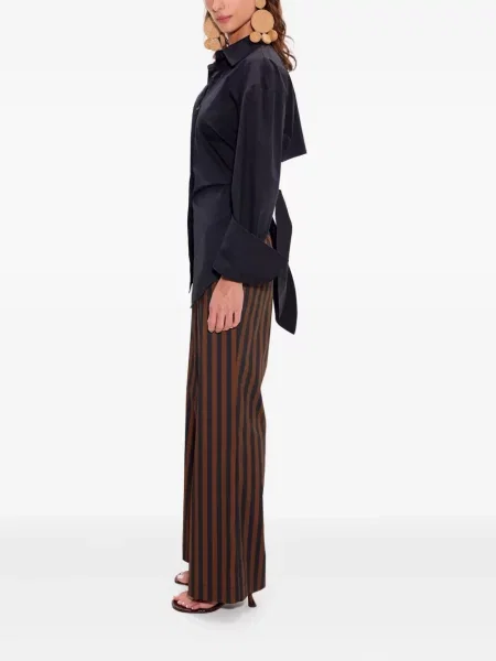 Pantaloni Simon Miller cu dungi din poplin maro