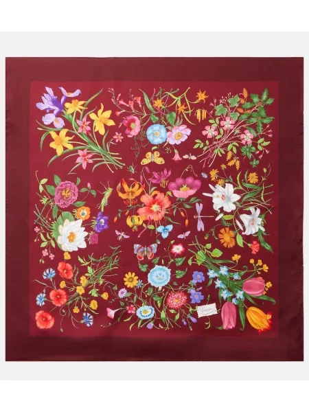 Svileni šal Gucci s cvjetnim printom bordo