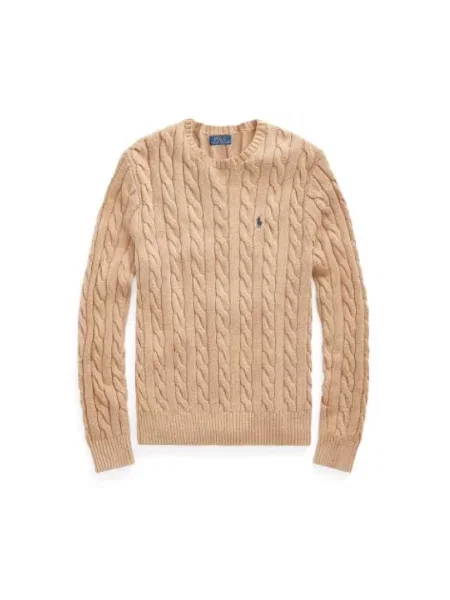 Sweter z dzianiny z wyhaftowanym logo Polo Ralph Lauren beżowy