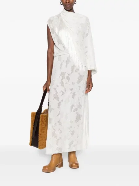 Rochie maxi Cecilia Prado cu franjuri cu model floral din dantelă alb