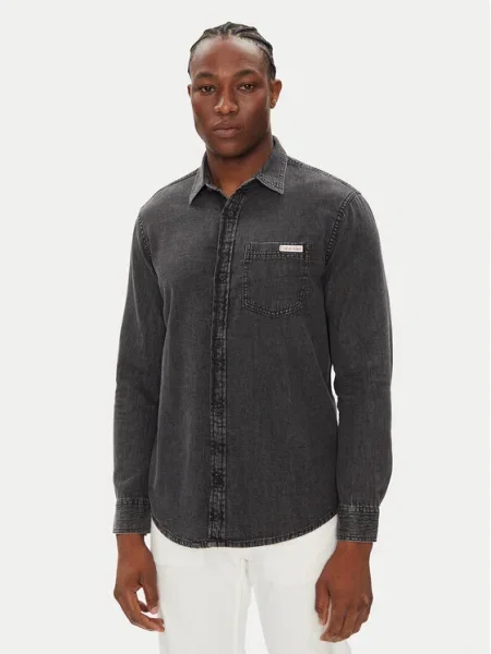 Риза Calvin Klein Jeans сиво със стандартна кройка с класическа яка черно