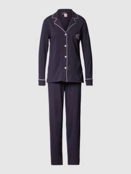 Piżama z mieszanki bawełny i modalu Lauren Ralph Lauren granatowa