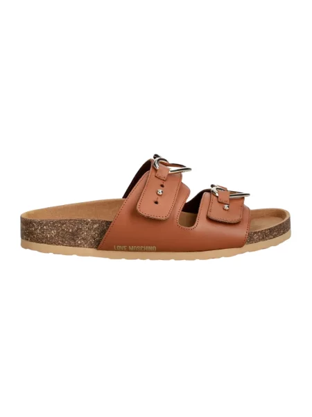 Klapki Love Moschino skórzane brązowe