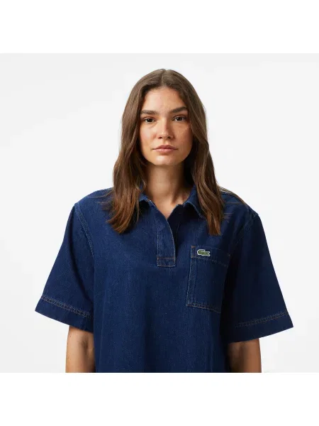 Lacoste Bluzka Z Kołnierzykiem Polo Z Rękawem niebieska