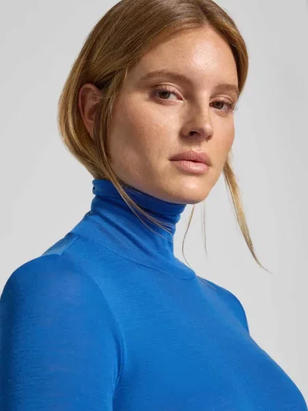 Drobna koszulka z golfem z wełny Style Icon Collection niebieska