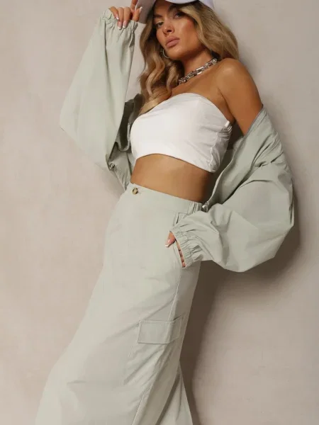 Mentă Casual Set 2 Piese Bluză cu și Fustă cu cu Clapete Lennira verde