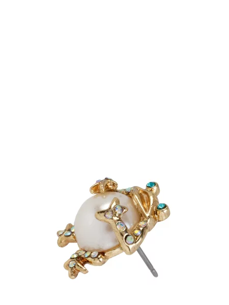 Betsey Johnson Náušnice Pearl Frog zlatá biela