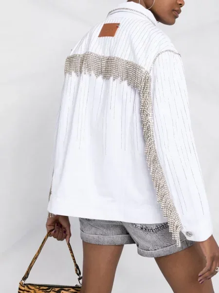 Kurtka jeansowa Philipp Plein z frędzli biała