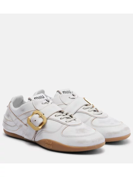 Sneakerși Miu Miu din piele alb
