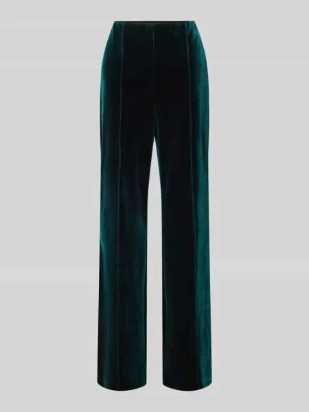 Spodnie materiałowe o rozkloszowanym kroju z aksamitu z ozdobnymi szwami Christian Berg Woman Selection zielone